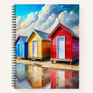BRIGHTLY COLORED SUMMER BEACH HUTS NOTEBOOK