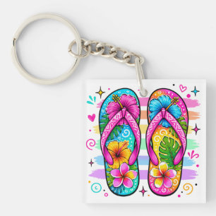 BRIGHTLY COLORED SUMMER THEMED SCENES KEY RING