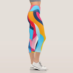Brightly colored wavy lines background capri leggings