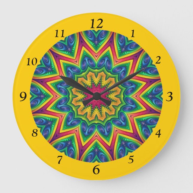 Brightly Coloured 12-Sided Mandala Large Clock (Front)
