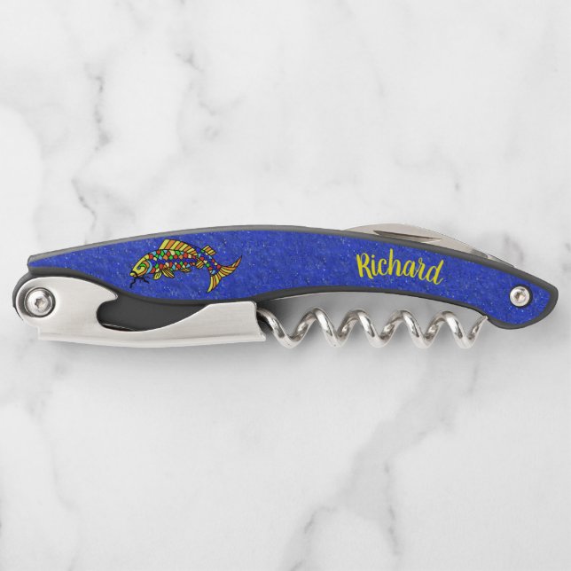 Brightly Coloured Abstract Fish Vibrant Blue Corkscrew (Front)