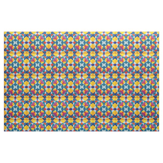 Brightly Coloured Abstract Geometric Tile Design Fabric (Fat Quarter)