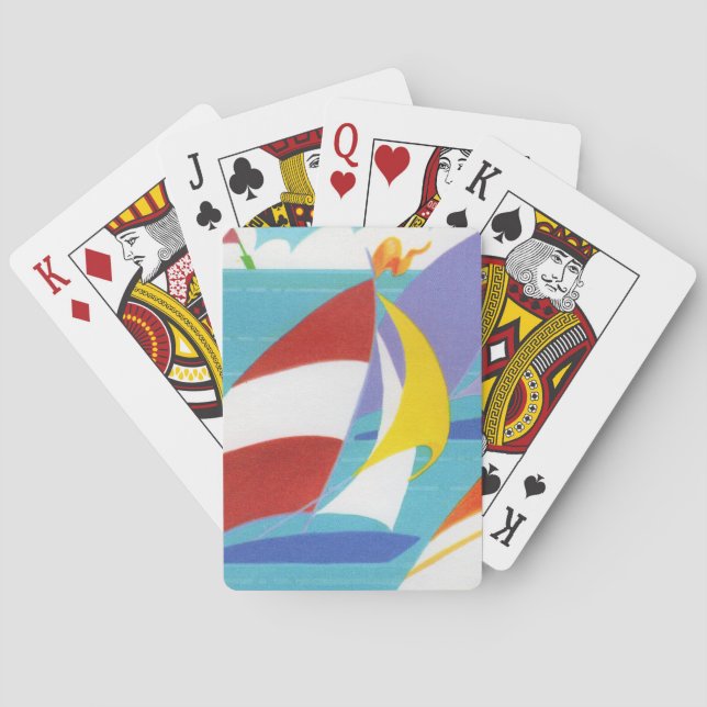 Brightly Coloured Abstract Sailboats in Lake Playing Cards (Back)
