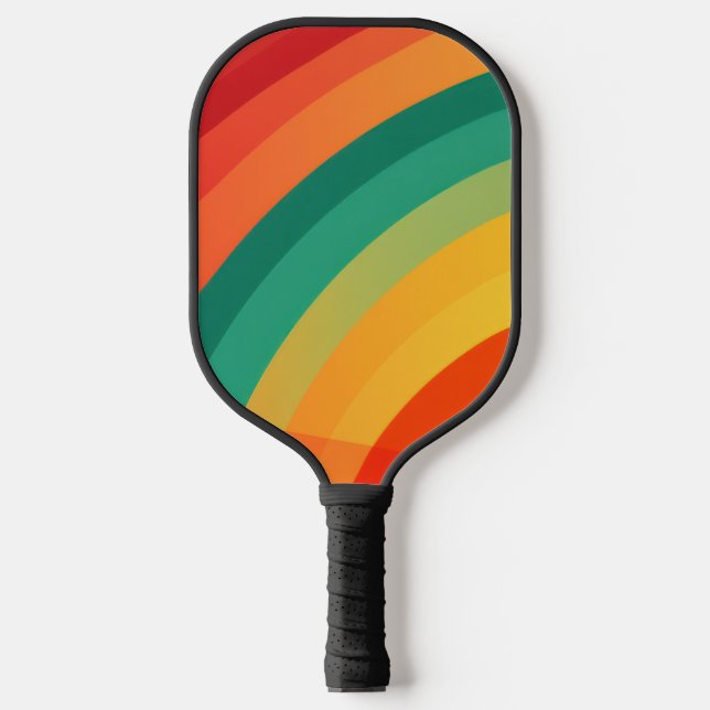 Brightly coloured arcs background pickleball paddle (Front)