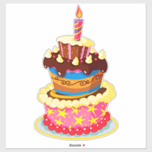Brightly Coloured Birthday Cake With Candle