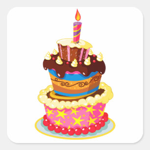 Brightly Coloured Birthday Cake With Candle Square Sticker