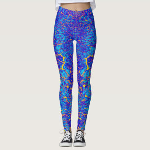 Brightly Coloured Blue and Yellow Abstract Pattern Leggings