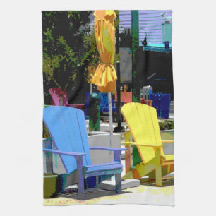 Brightly Coloured Chairs Blue and Yellow Tea Towel