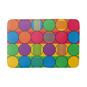 Brightly Coloured Circles and Stripes Bath Mat