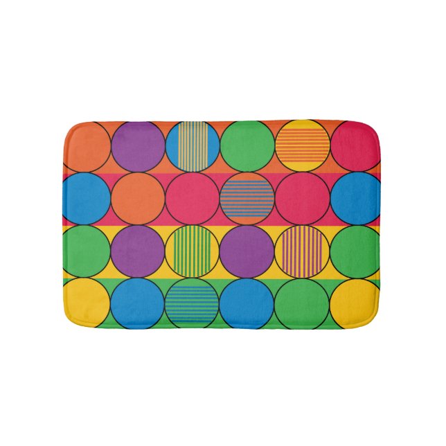 Brightly Coloured Circles and Stripes Bath Mat (Front)