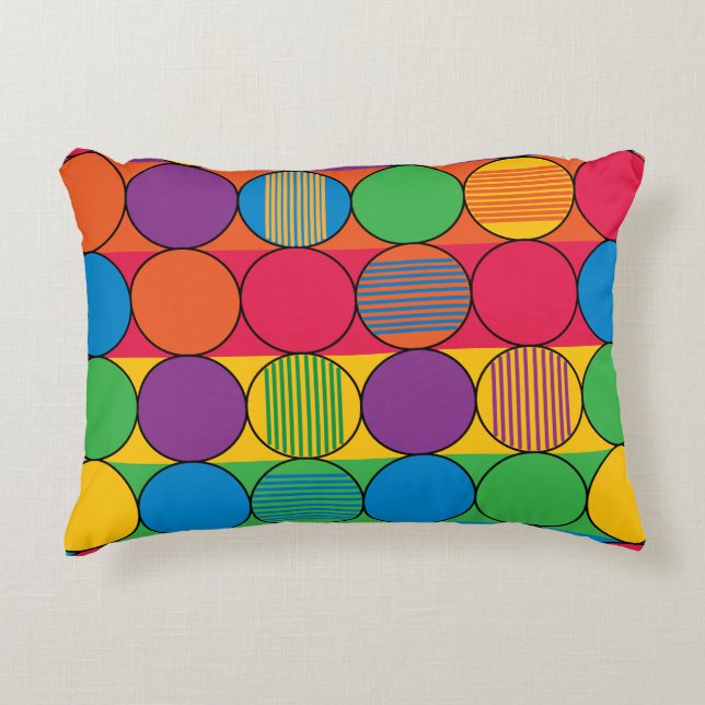 Brightly Coloured Circles and Stripes Decorative Cushion (Front)