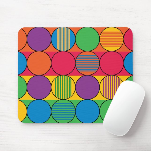 Brightly Coloured Circles and Stripes Mouse Mat (With Mouse)
