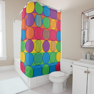 Brightly Coloured Circles and Stripes Shower Curtain