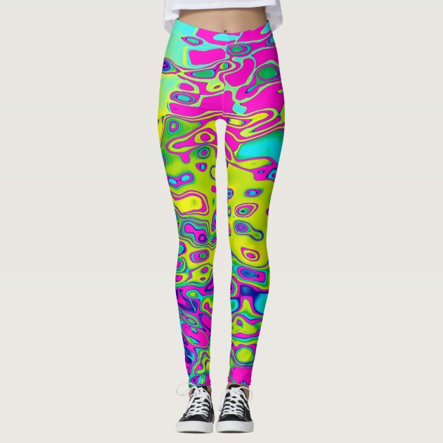 Brightly Coloured Crazy Colourful Abstract Pattern Leggings (Front)