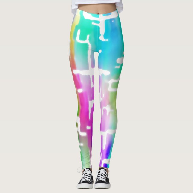 Brightly Coloured Crazy Colourful Abstract Pattern Leggings (Front)