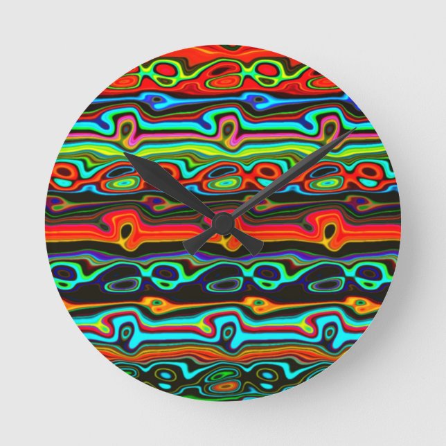 Brightly Coloured Crazy Colourful Abstract Pattern Round Clock (Front)