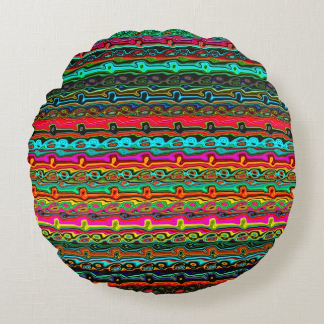 Brightly Coloured Crazy Colourful Abstract Pattern Round Cushion (Front)