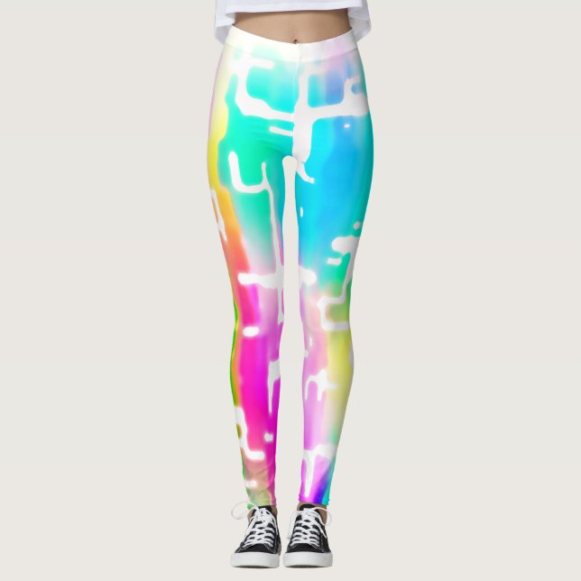 Brightly Coloured Crazy Rustic Abstract Pattern Leggings (Front)