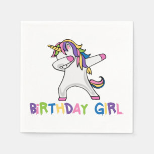 Brightly Coloured Dabbing Unicorn Birthday Girl Napkin