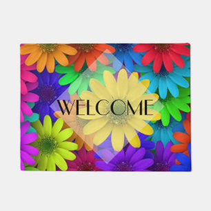 Brightly Coloured Daisies Doormat
