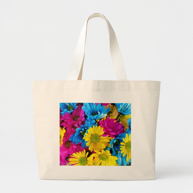 Brightly Coloured Daisies Large Tote Bag (Front)