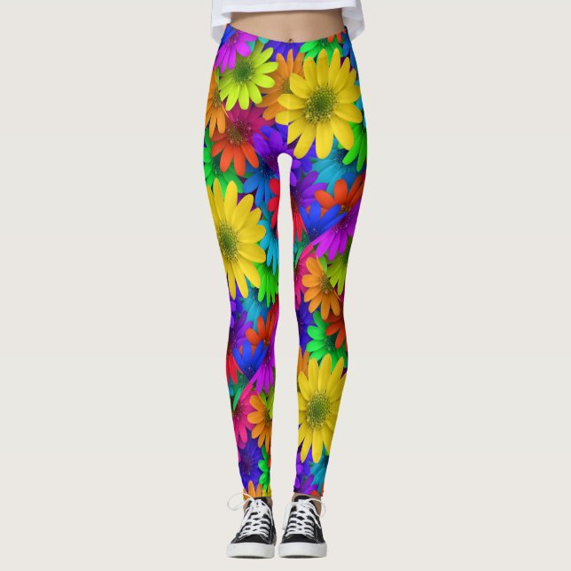 Brightly Coloured Daisies Leggings (Front)