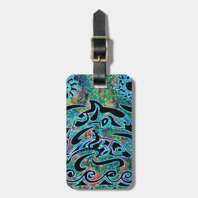 Brightly Coloured Dolphins Luggage Tag (Front Vertical)