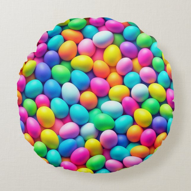 Brightly coloured Easter Egg/Spring  Round Cushion (Front)