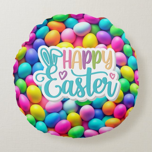 Brightly coloured Easter Egg/Spring  Round Cushion (Front)