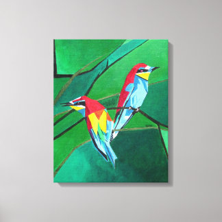 Brightly Coloured European Bee Eaters Geometric Ar Canvas Print