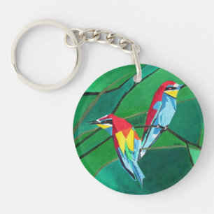 Brightly Coloured European Bee Eaters Geometric Ar Key Ring