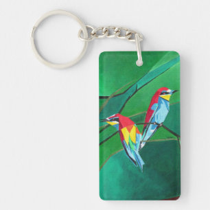 Brightly Coloured European Bee Eaters Geometric Ar Key Ring