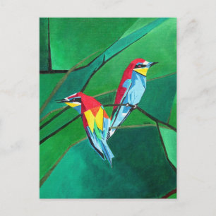 Brightly Coloured European Bee Eaters Geometric Ar Postcard