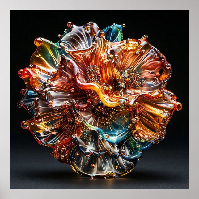 Brightly coloured flower glass sculpture poster (Front)