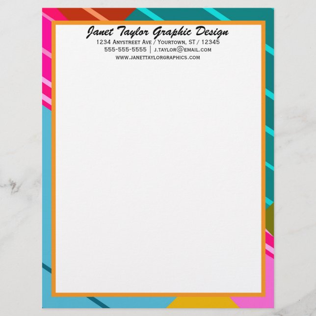 Brightly Coloured Geometric Graphic Design Custom Letterhead (Front)