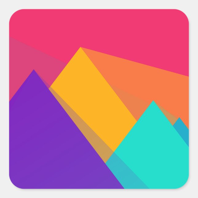 Brightly Coloured Geometric Triangles and Pyramids Square Sticker (Front)