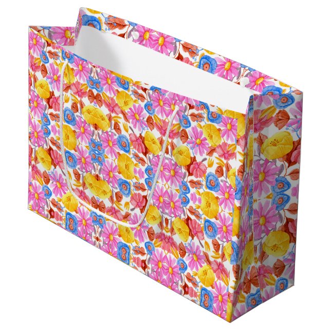 Brightly coloured gift bag with a floral design  (Front Angled)