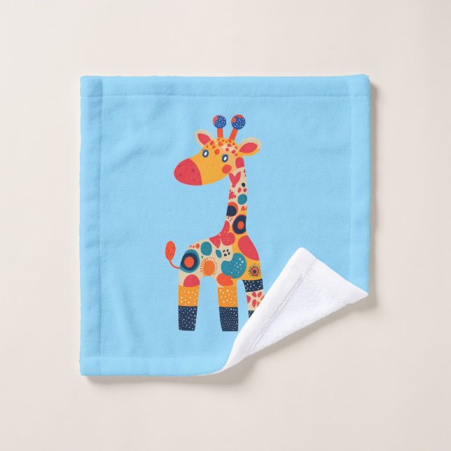 Brightly Coloured Giraffe Cartoon Wash Cloth (Wash Cloth)
