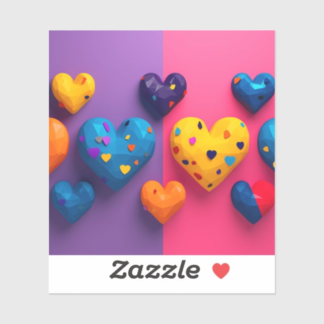 Brightly-coloured hearts with facets   (Sheet)