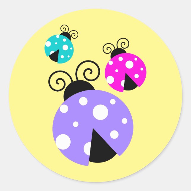 Brightly Coloured Ladybugs in Purple Pink and Blue Classic Round Sticker (Front)
