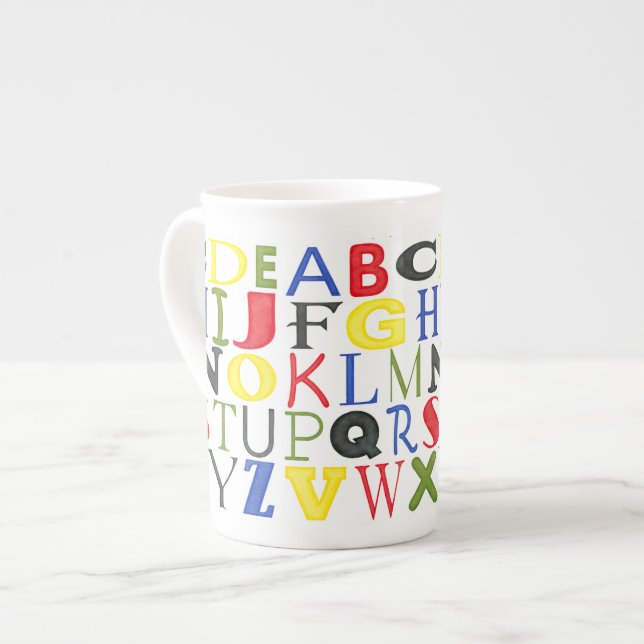 Brightly Coloured Letters by Megan Meagher Bone China Mug (Front Left)