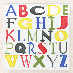 Brightly Coloured Letters by Megan Meagher Glass Coaster