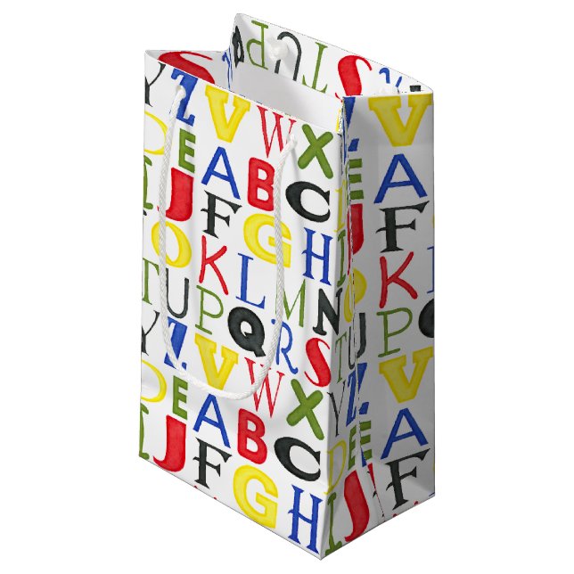 Brightly Coloured Letters by Megan Meagher Small Gift Bag (Front Angled)