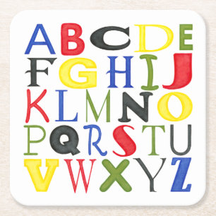 Brightly Coloured Letters by Megan Meagher Square Paper Coaster