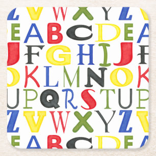 Brightly Coloured Letters by Megan Meagher Square Paper Coaster