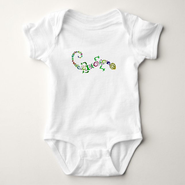 brightly coloured lizard baby bodysuit (Front)