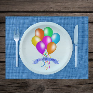 Brightly Coloured Multiple Balloons Happy Birthday Paper Plate