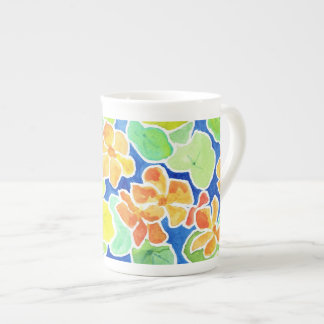 Brightly Coloured Nasturtiums Flowers on Blue Bone China Mug