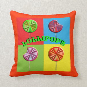 Brightly Coloured Pop Art Style Candy Lollipops Cushion
