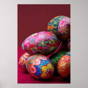 Brightly-coloured pysanky Easter eggs with text sp Poster